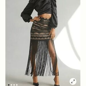 Vineet Bahl for Anthropologie Fringed Lace Skirt Size 4P